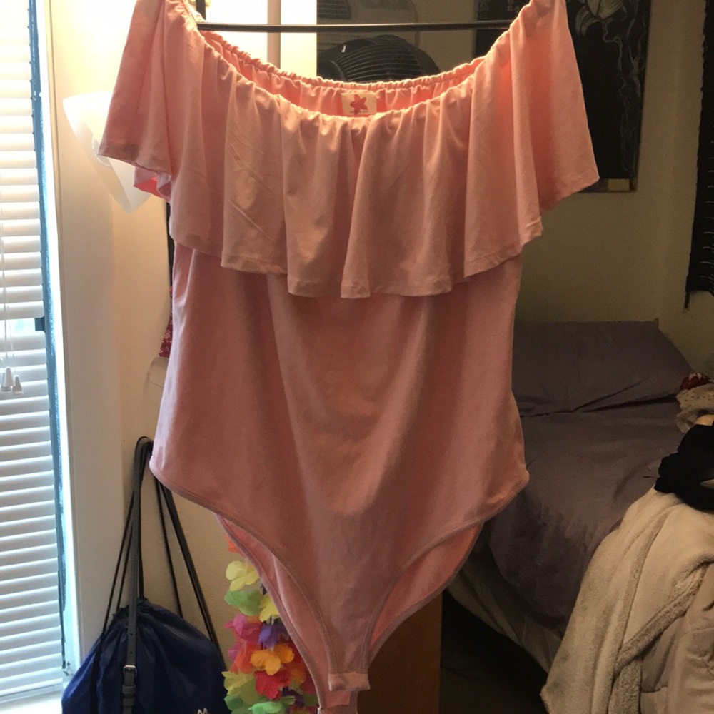 Pale pink off-shoulder bodysuit